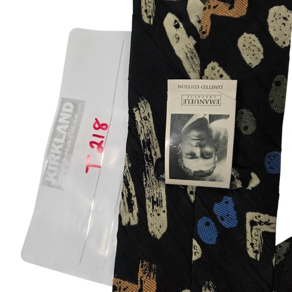 Emanuele Cravatte Limited Edition Mens Necktie‎ Folded Black Geometric Abstract